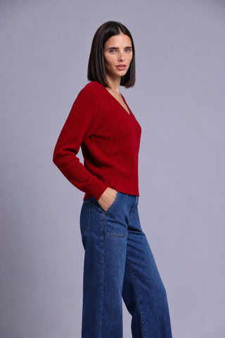 Cotton Shaker Stitch V Neck
