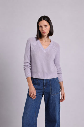Cotton Shaker Stitch V Neck