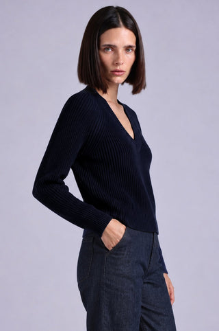 Cotton Shaker Stitch V Neck