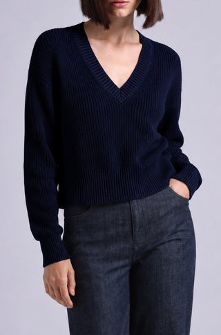 Cotton Shaker Stitch V Neck