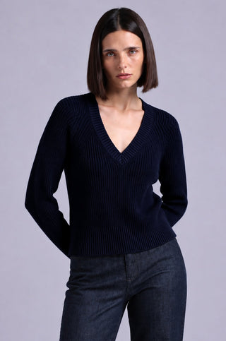 Cotton Shaker Stitch V Neck