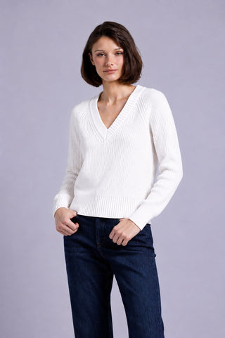 Cotton Shaker Stitch V Neck
