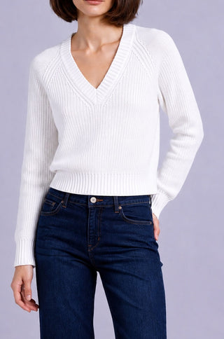Cotton Shaker Stitch V Neck