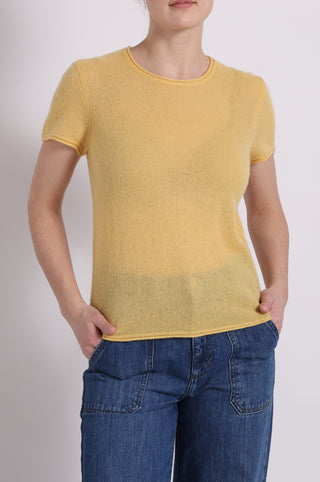 Sheer Luxury Cashmere Short Sleeve Tee with Rolled Trims