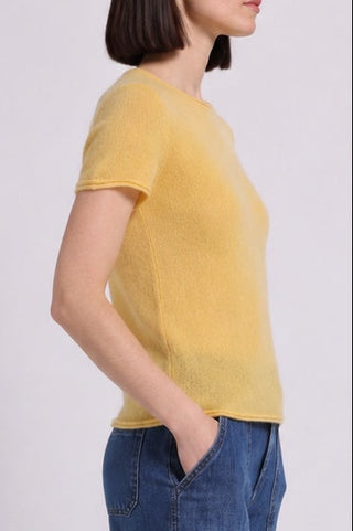 Sheer Luxury Cashmere Short Sleeve Tee with Rolled Trims