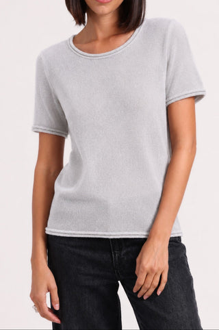 Sheer Luxury Cashmere Short Sleeve Tee with Rolled Trims
