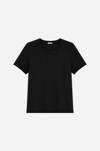 Sheer Luxury Cashmere Short Sleeve Tee with Rolled Trims