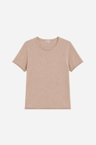 Sheer Luxury Cashmere Short Sleeve Tee with Rolled Trims