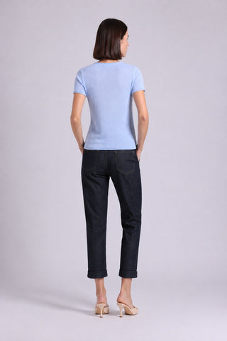 Sheer Luxury Cashmere Short Sleeve Tee with Rolled Trims