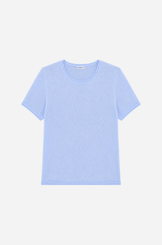 Sheer Luxury Cashmere Short Sleeve Tee with Rolled Trims