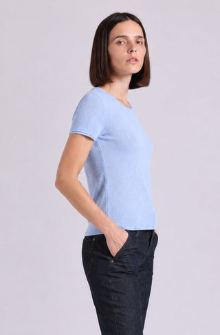 Sheer Luxury Cashmere Short Sleeve Tee with Rolled Trims