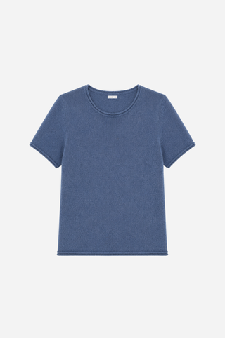 Sheer Luxury Cashmere Short Sleeve Tee with Rolled Trims