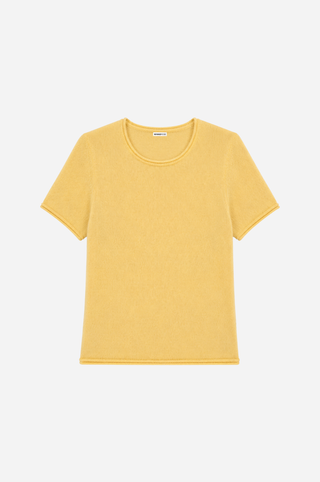 Sheer Luxury Cashmere Short Sleeve Tee with Rolled Trims