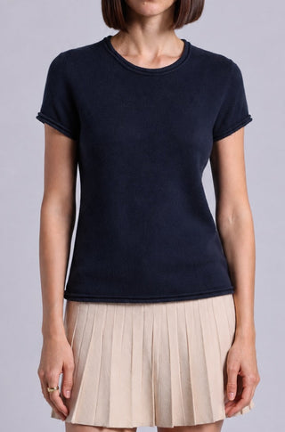 Sheer Luxury Cashmere Short Sleeve Tee with Rolled Trims
