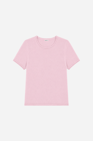 Sheer Luxury Cashmere Short Sleeve Tee with Rolled Trims