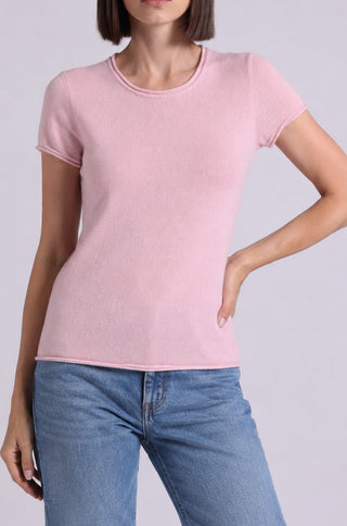 Sheer Luxury Cashmere Short Sleeve Tee with Rolled Trims