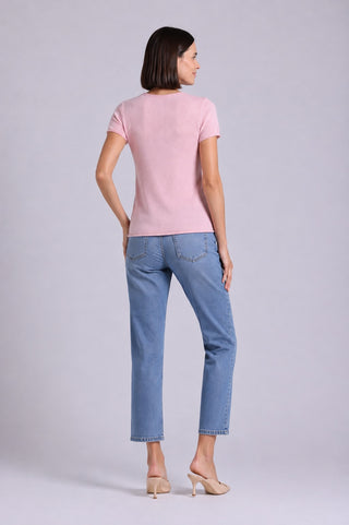 Sheer Luxury Cashmere Short Sleeve Tee with Rolled Trims
