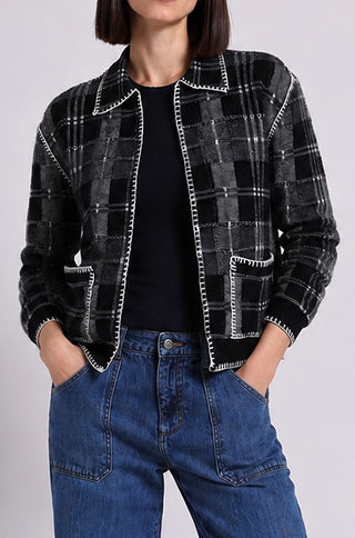 Wool Cashmere Plaid Collar Cardigan