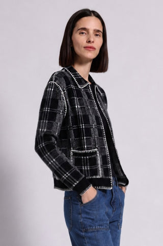 Wool Cashmere Plaid Collar Cardigan