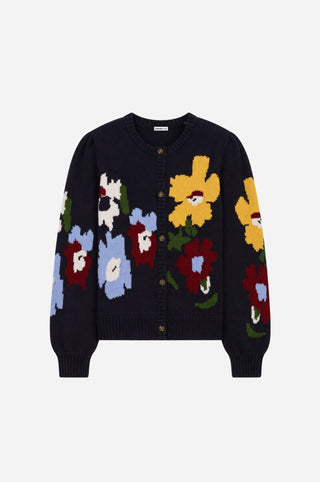 Floral Intarsia Crew Neck Cardigan