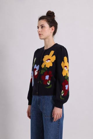 Floral Intarsia Crew Neck Cardigan