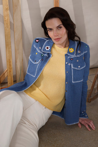 Floral Embroidered Shirt With Pockets