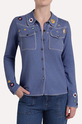 Floral Embroidered Shirt With Pockets