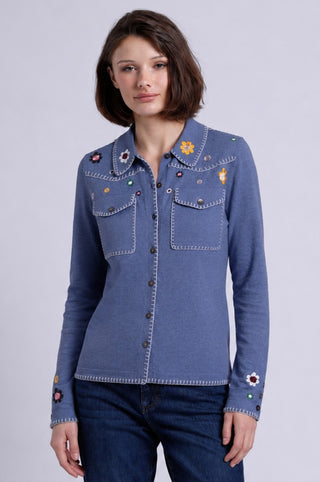 Floral Embroidered Shirt With Pockets