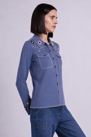 Floral Embroidered Shirt With Pockets