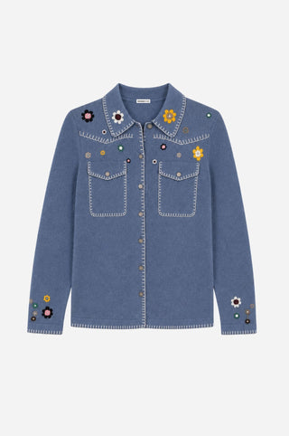 Floral Embroidered Shirt With Pockets