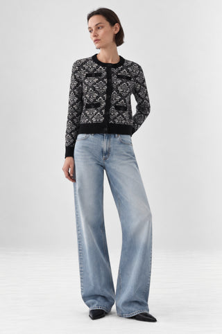 Damask Jacquard Long Sleeve Crew Cardigan