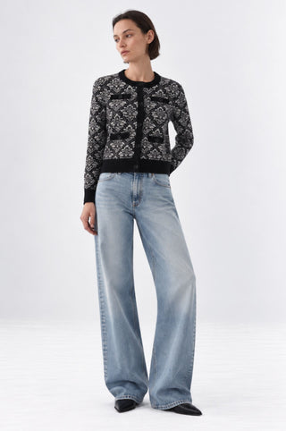 Damask Jacquard Long Sleeve Crew Cardigan
