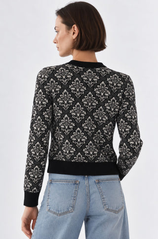 Damask Jacquard Long Sleeve Crew Cardigan