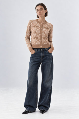 Damask Jacquard Long Sleeve Crew Cardigan