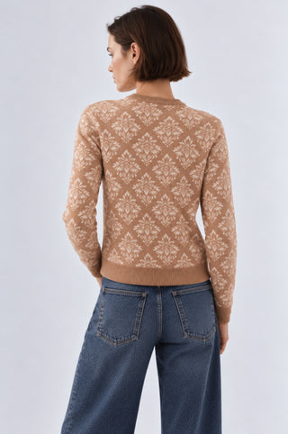 Damask Jacquard Long Sleeve Crew Cardigan