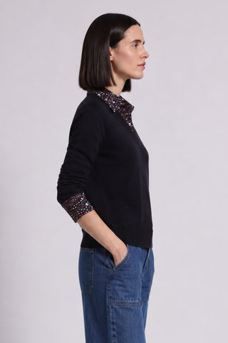 Polo With Floral Woven Collar