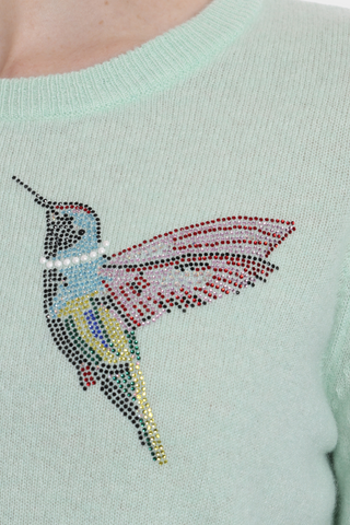 Cashmere Hummingbird Bling Crew Neck