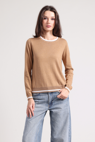 Supima Cotton Cashmere LS Crew with Tipping