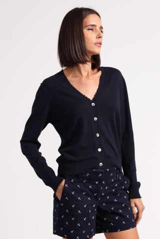 Cotton Cashmere Frayed Cardi