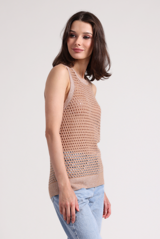 Cotton Cashmere Plaited Mesh Crew Tank