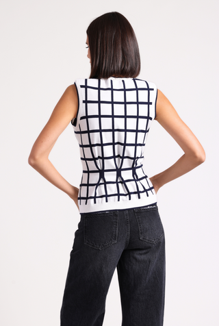 Viscose Windowpane Pleated Sleeveless Top