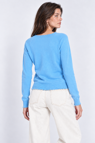 Cotton Cashmere Frayed Edge V Neck