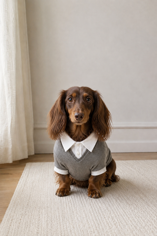 Cotton Cashmere Layered Polo Dog Sweater