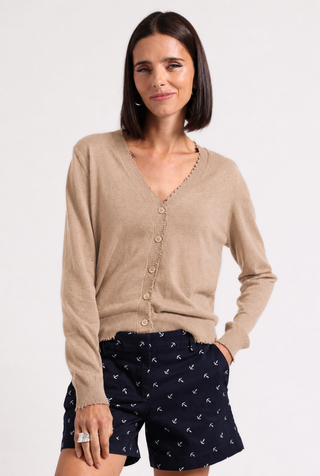 Cotton Cashmere Frayed Cardigan