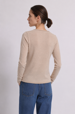 Sheer Luxury Cashmere Long Sleeve V Neck with Rolled Trims