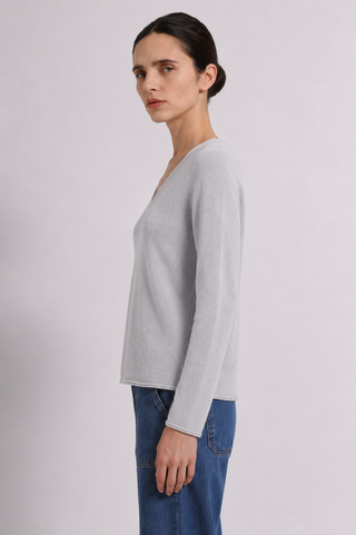 Sheer Luxury Cashmere Long Sleeve V Neck with Rolled Trims
