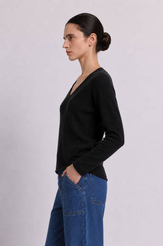 Sheer Luxury Cashmere Long Sleeve V Neck with Rolled Trims