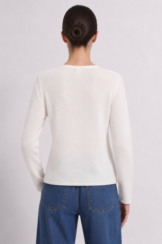 Sheer Luxury Cashmere Long Sleeve V Neck with Rolled Trims