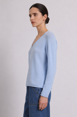 Sheer Luxury Cashmere Long Sleeve V Neck with Rolled Trims