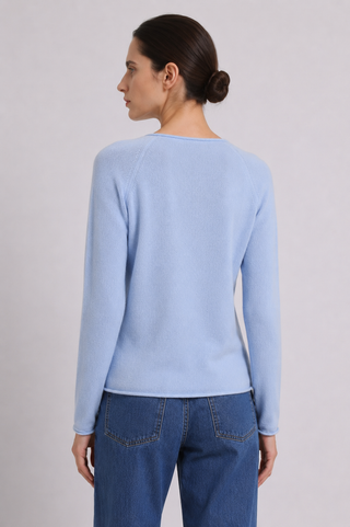 Sheer Luxury Cashmere Long Sleeve V Neck with Rolled Trims